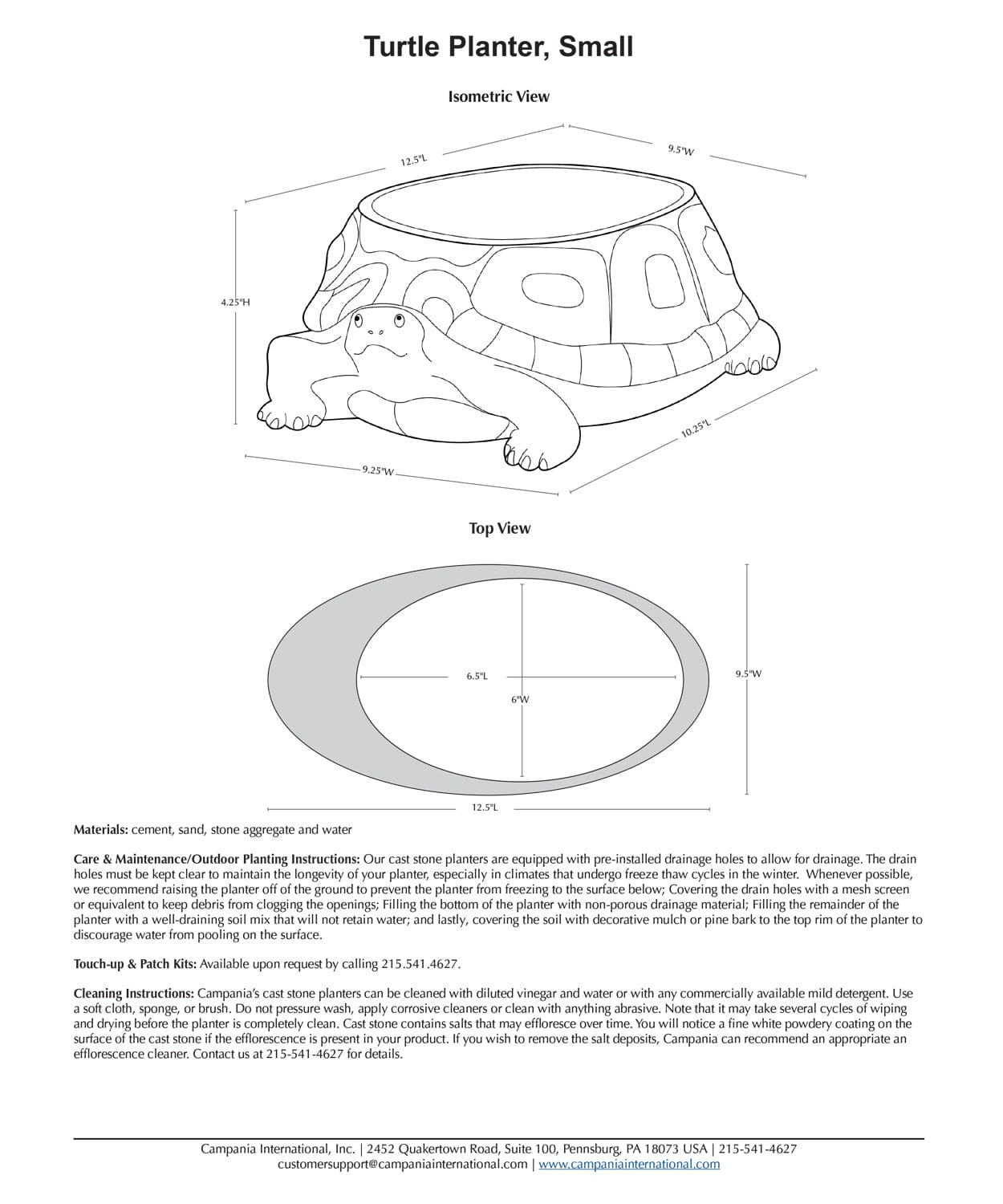 Turtle Cast Stone Garden Planter - Small
