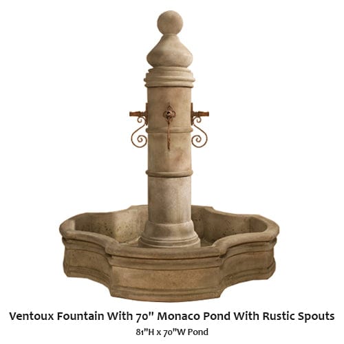 Ventoux Fountain with 66" Round Pond For Rustic Spouts