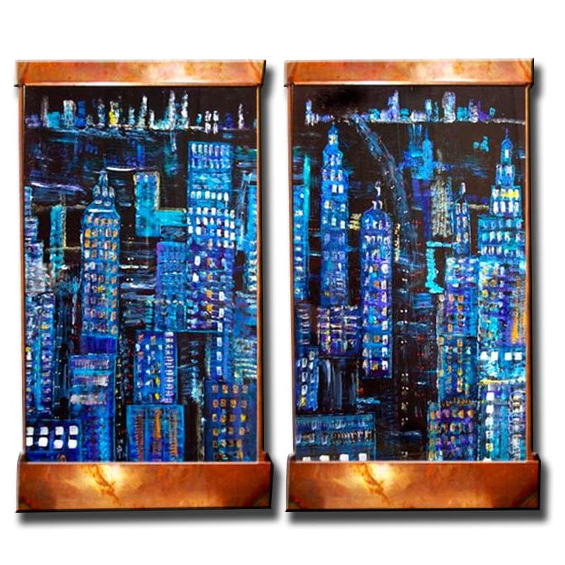 4 Foot tall Rainy Night Manhattan Diptic Wall Fountain