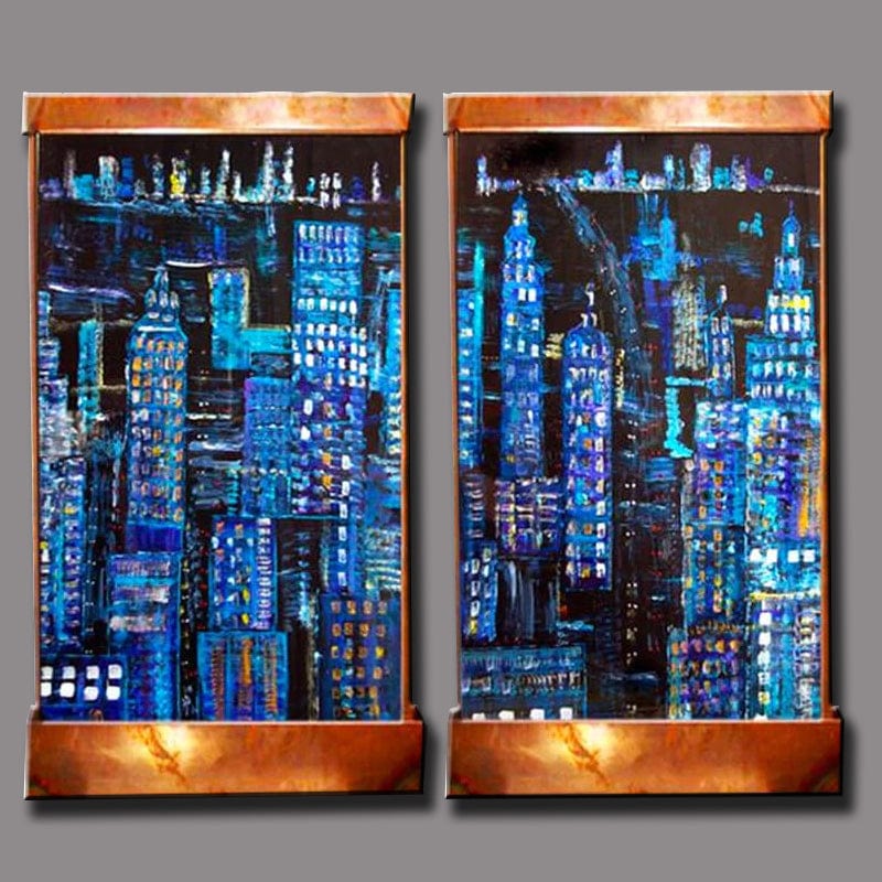 4 Foot tall Rainy Night Manhattan Diptic Wall Fountain