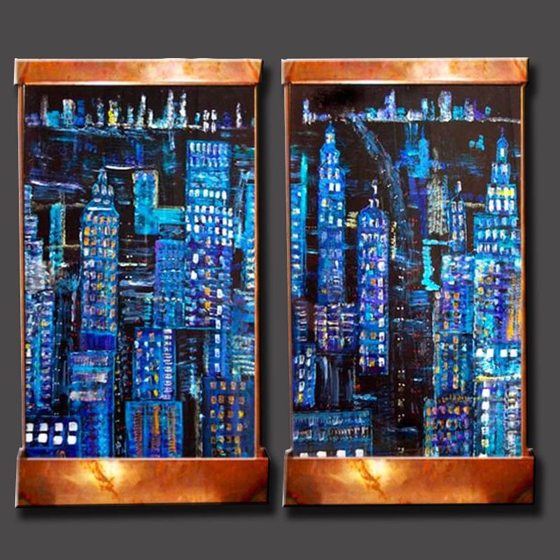 4 Foot tall Rainy Night Manhattan Diptic Wall Fountain