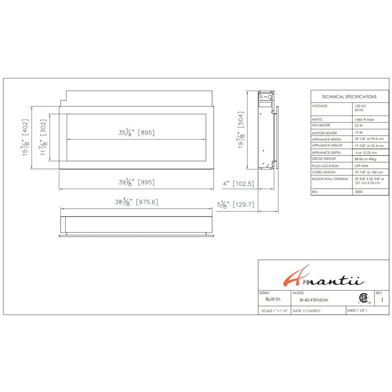 Amantii Panorama 40" Xtraslim Full View Smart Indoor| Outdoor Electric Fireplace