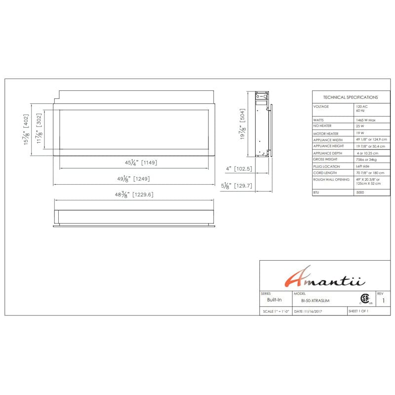 Amantii Panorama 50" Xtraslim Full View Smart Indoor| Outdoor Electric Fireplace