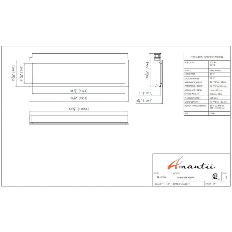 Amantii Panorama 50" Xtraslim Full View Smart Indoor| Outdoor Electric Fireplace