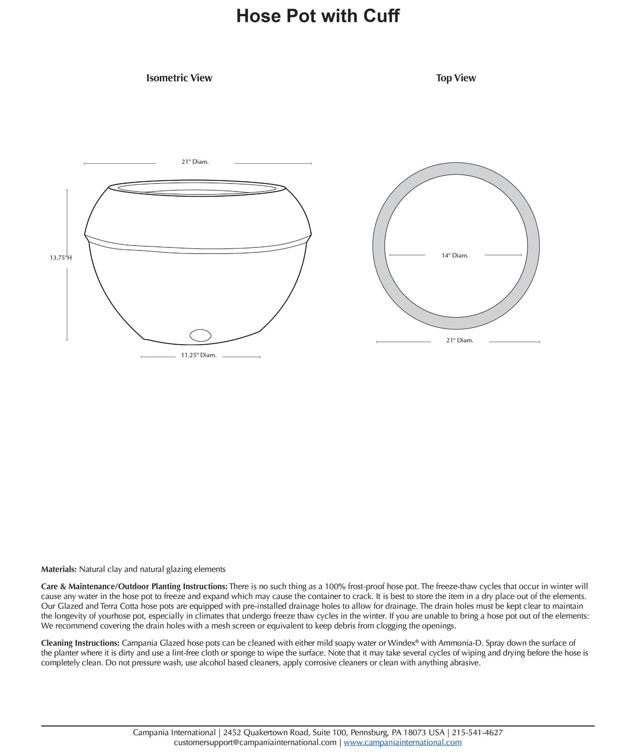 Outdoor Glazed Hose Pot with Cuff in Antique Jade