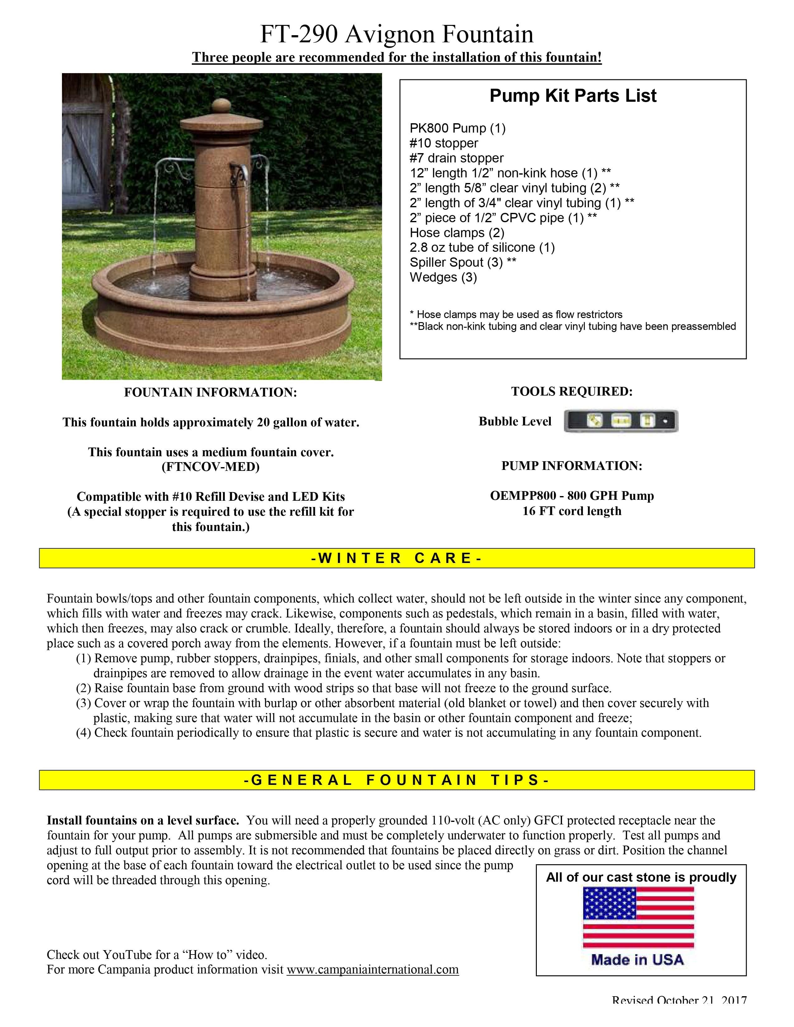 Avignon Outdoor Water Fountain - Outdoor Art Pros