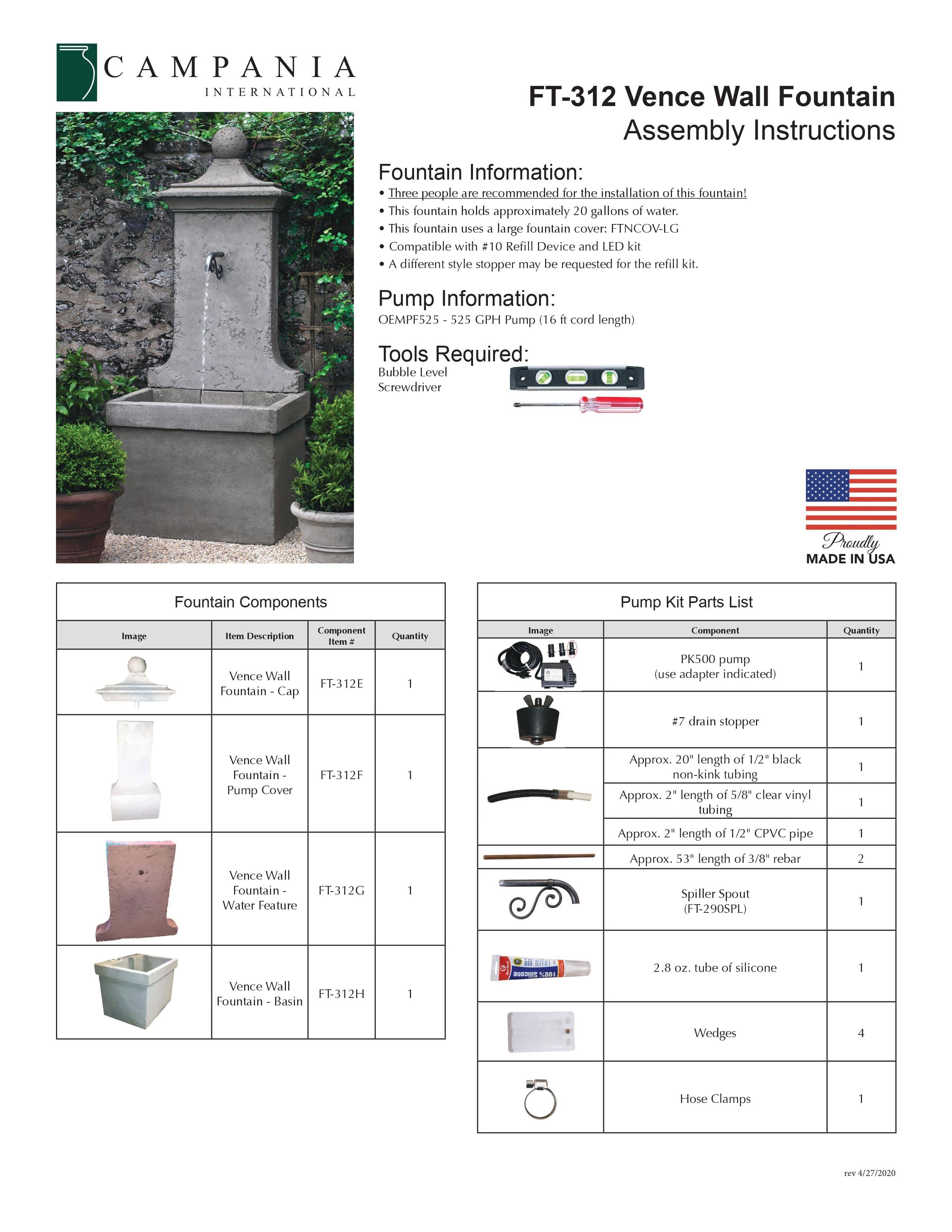 Vence Wall Outdoor Fountain - Outdoor Art Pros