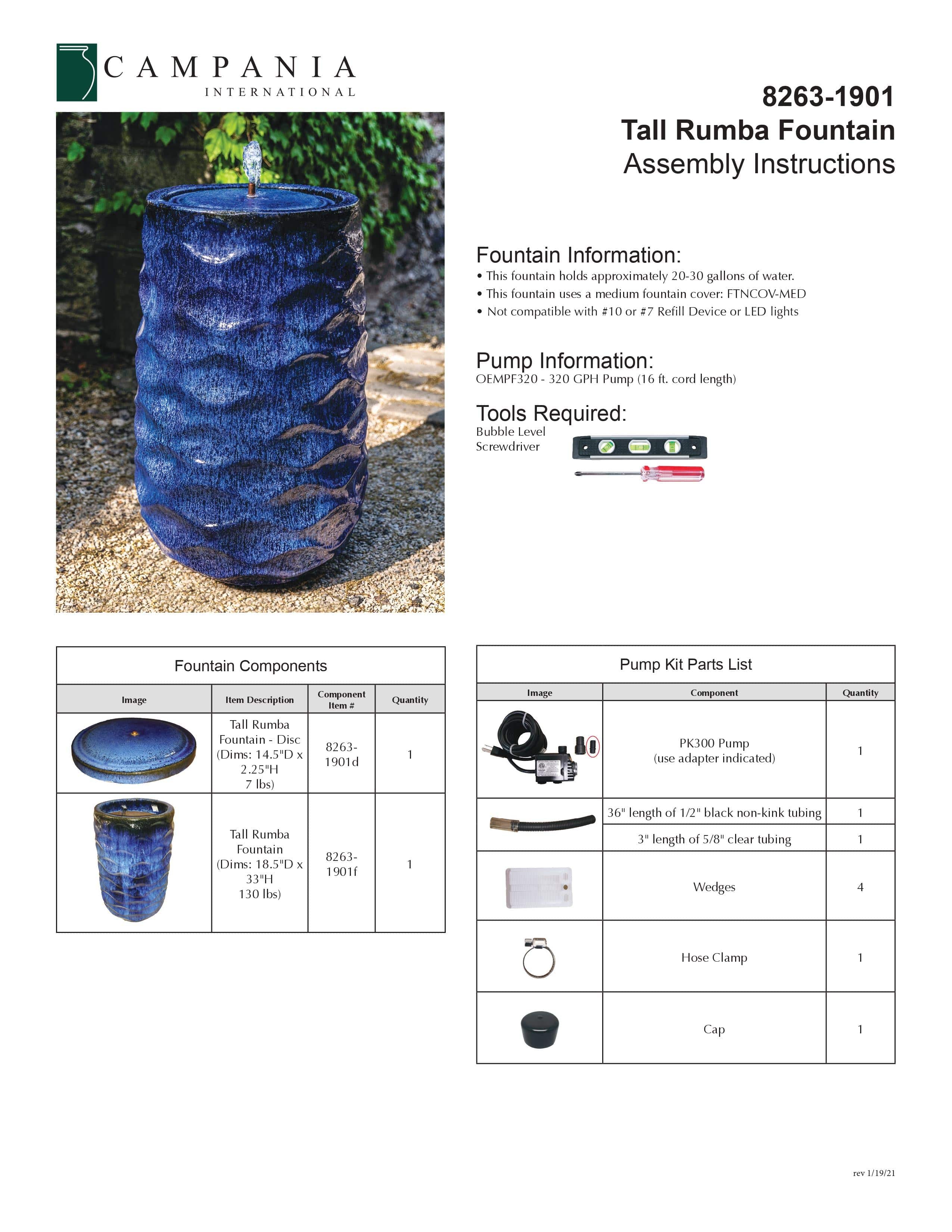 Tall Rumba Fountain In Riviera Blue - Outdoor Art Pros