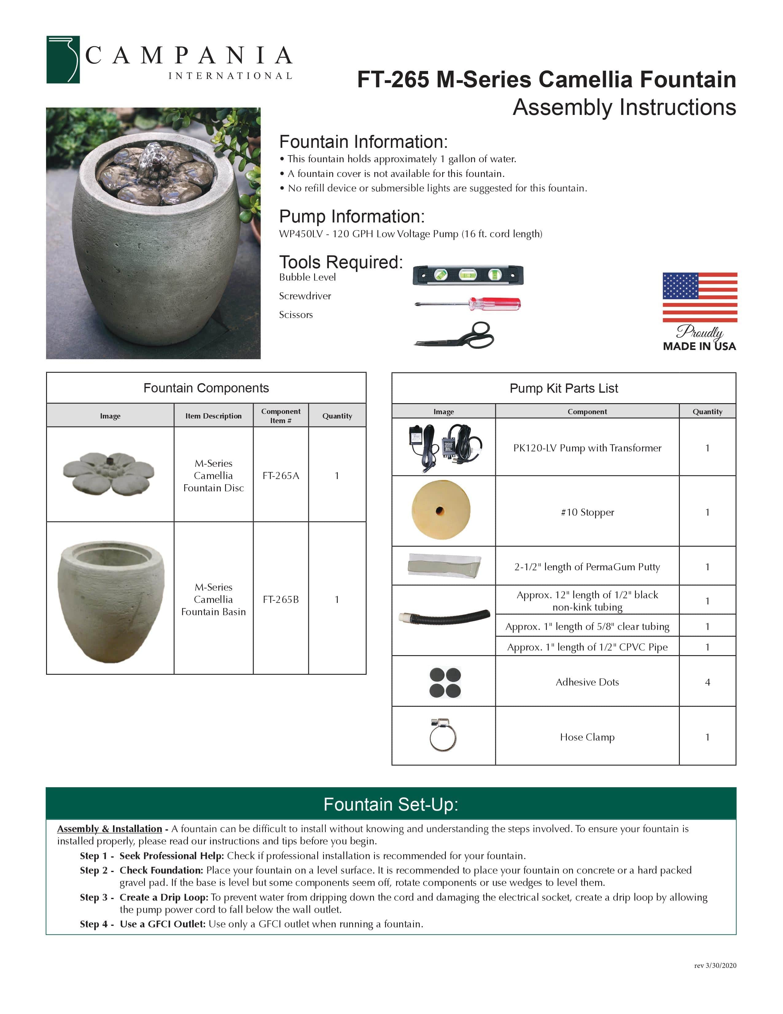M-Series Camellia Garden Water Fountain - Outdoor Art Pros