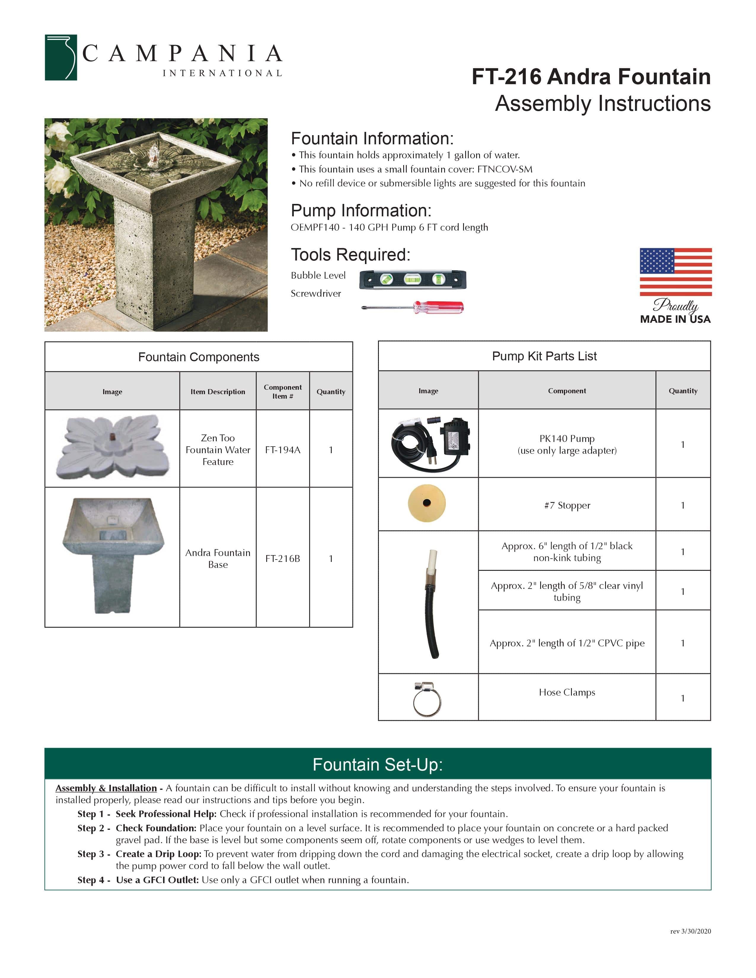 Andra Small Water Fountain - Outdoor Art Pros