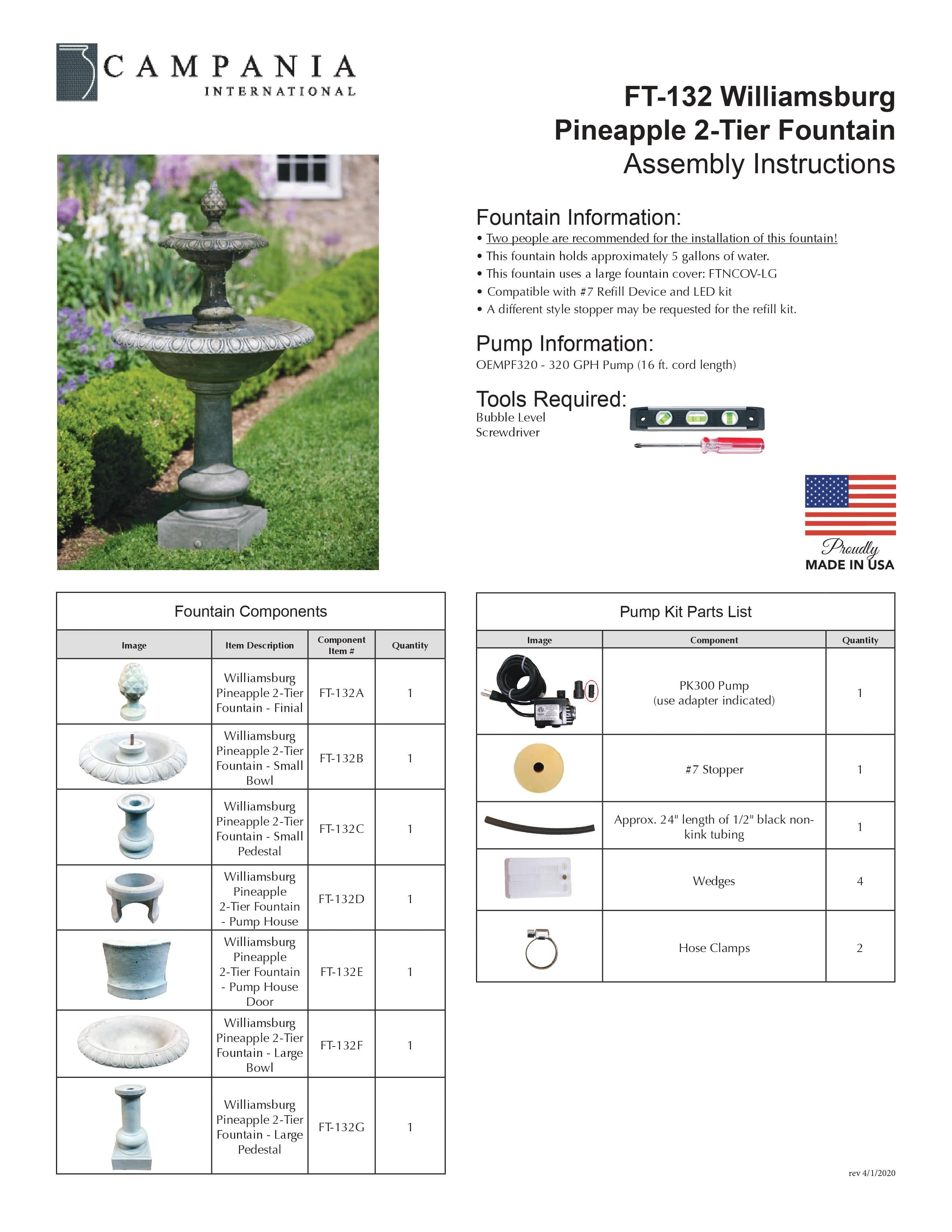 Williamsburg Pineapple 2 Tier Garden Water Fountain - Outdoor Art Pros