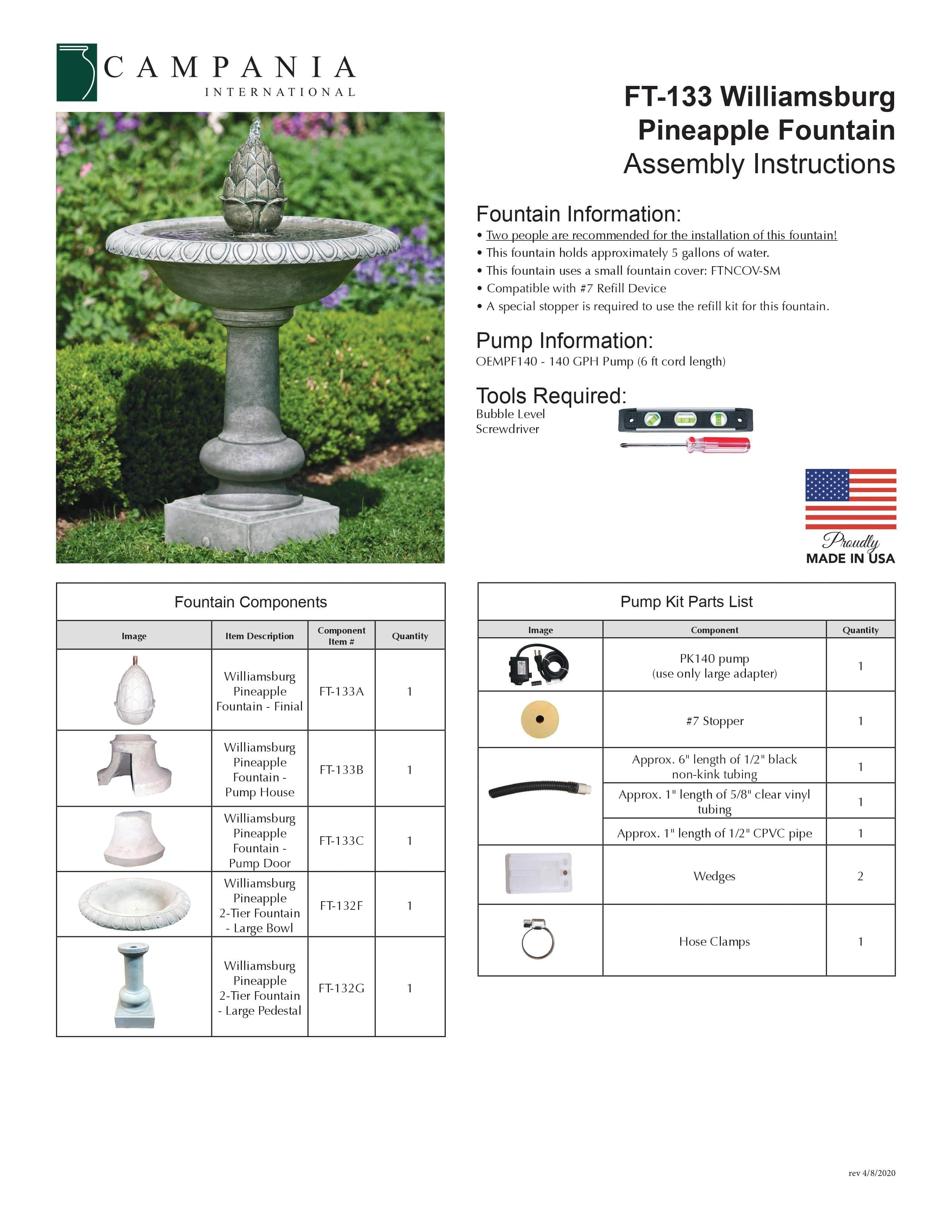 Williamsburg Pineapple Garden Water Fountain - Outdoor Art Pros