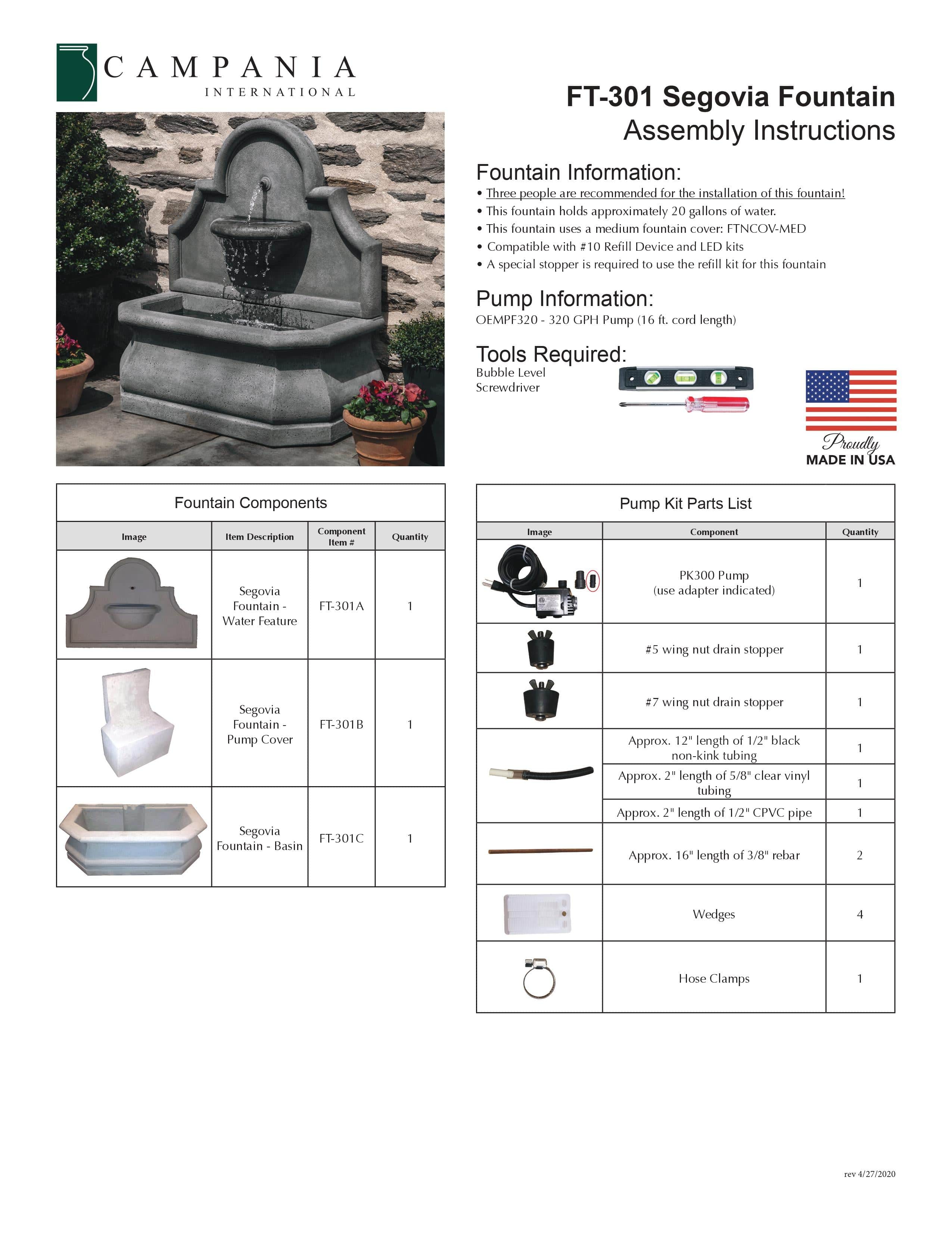 Segovia Wall Outdoor Fountain - Outdoor Art Pros