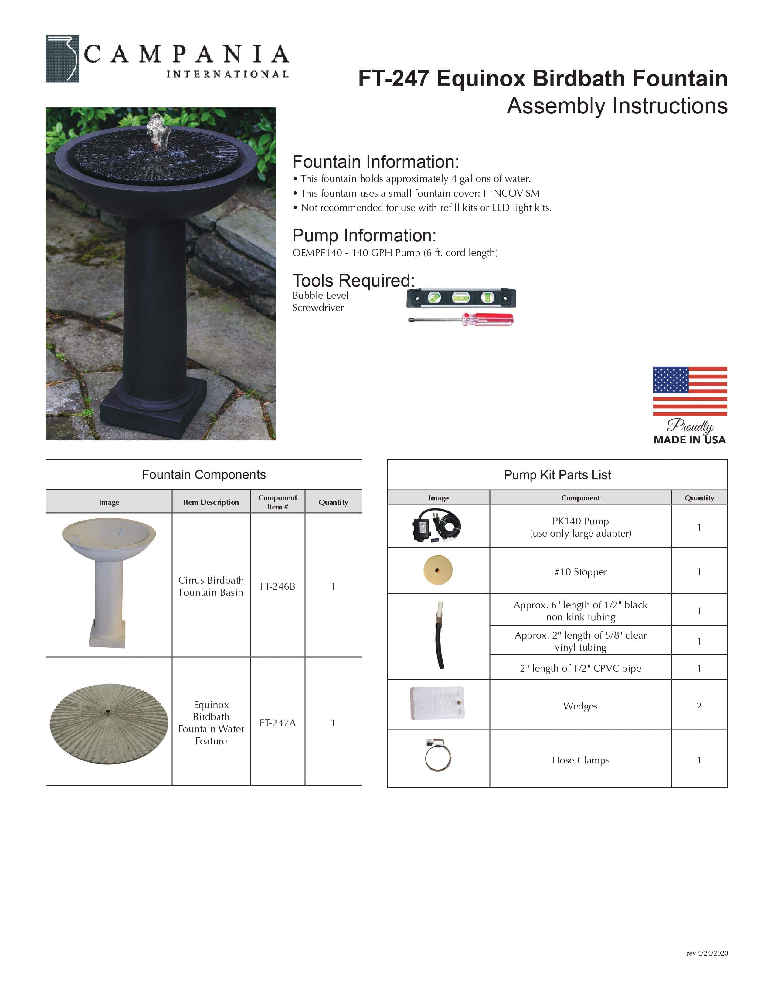 Equinox Birdbath Fountain - Outdoor Art Pros