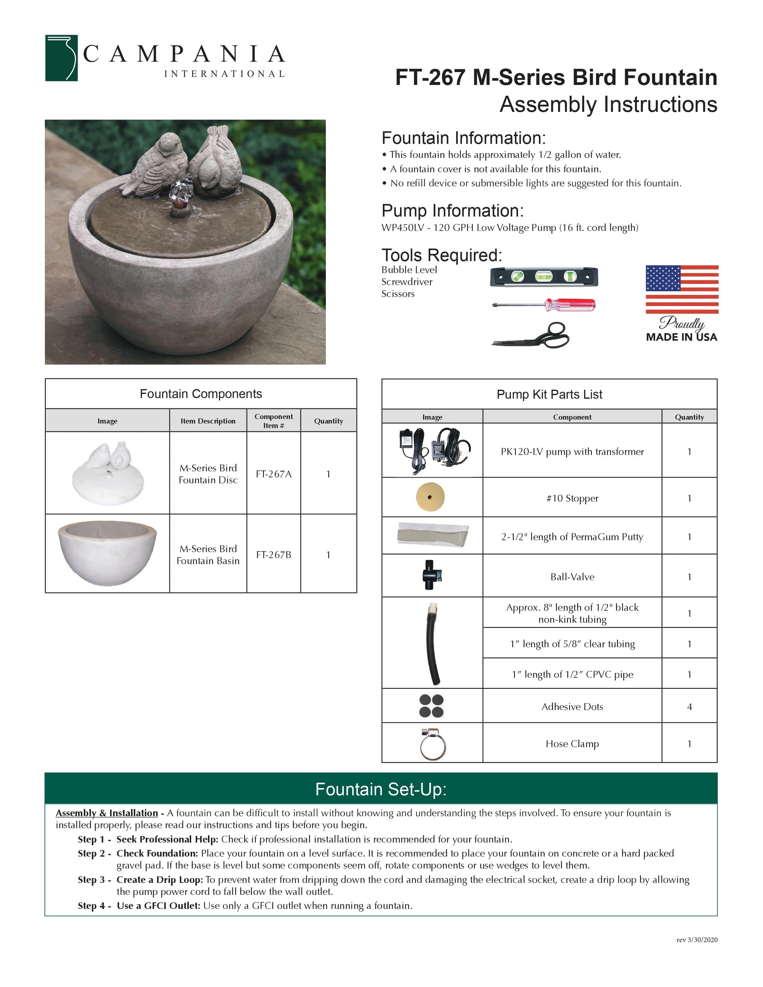 M-Series Bird Garden Water Fountain - Outdoor Art Pros