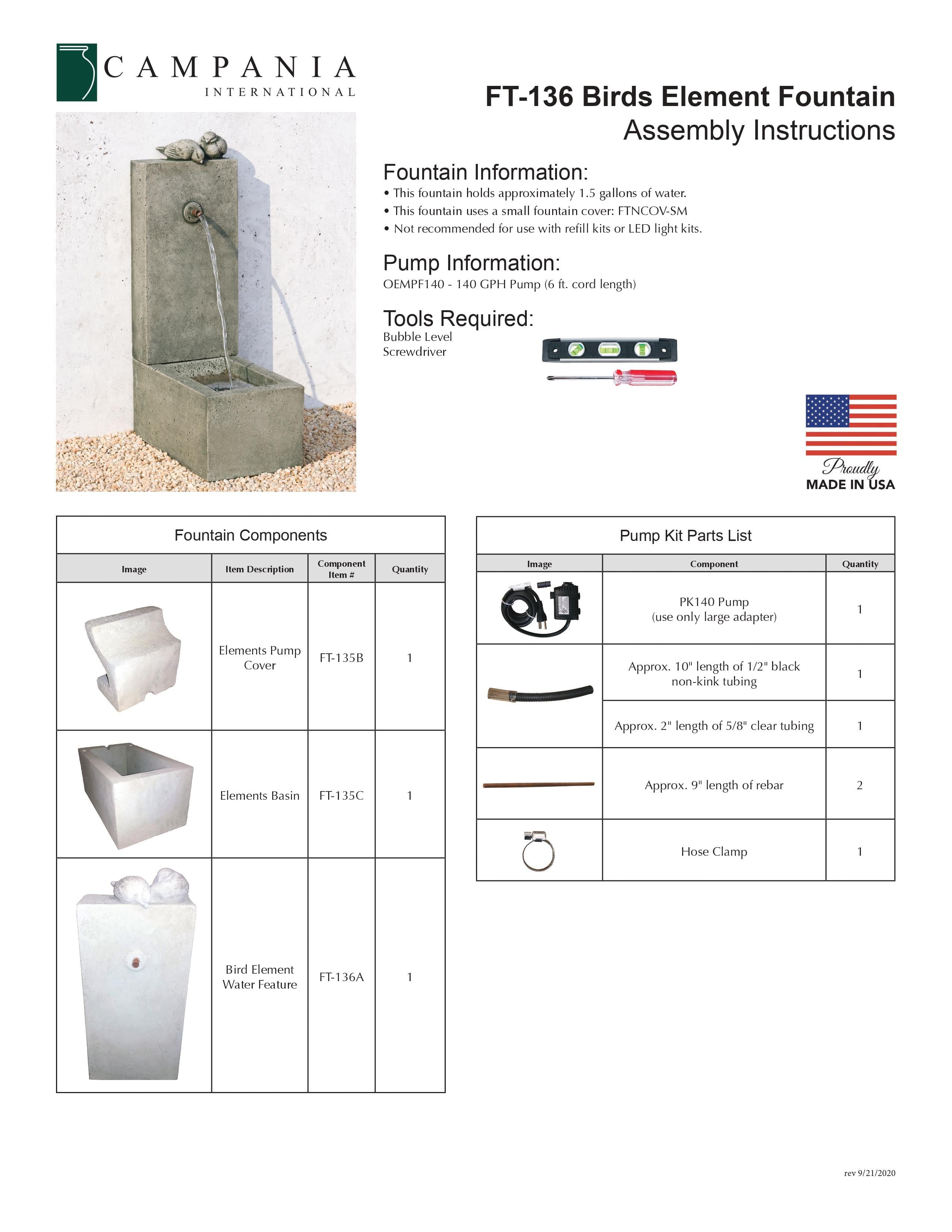 Bird Element Wall Water Fountain - Outdoor Art Pros