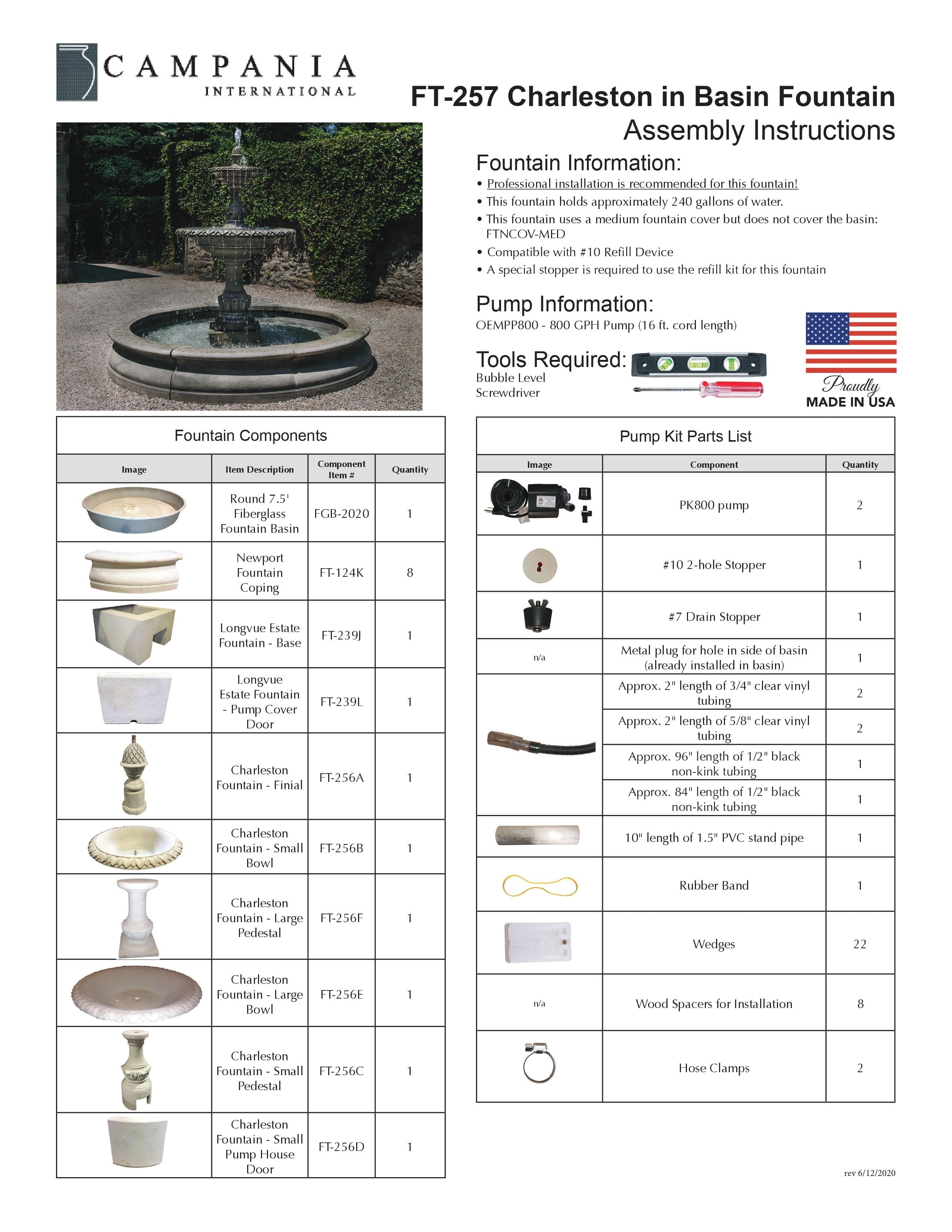 Charleston Outdoor Water Fountain in Basin - Outdoor Art Pros