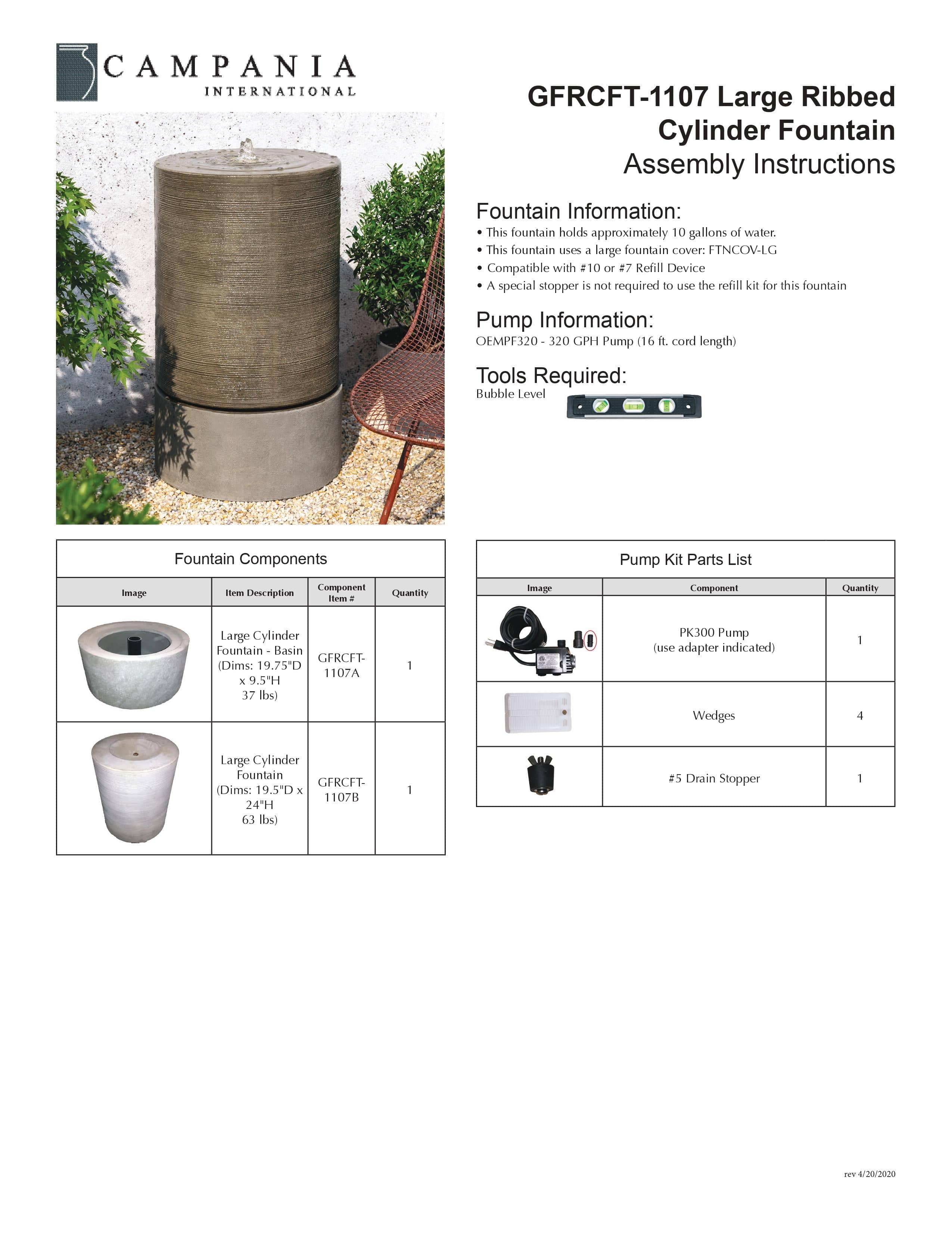 Large Ribbed Cylinder Garden Fountain - Outdoor Art Pros