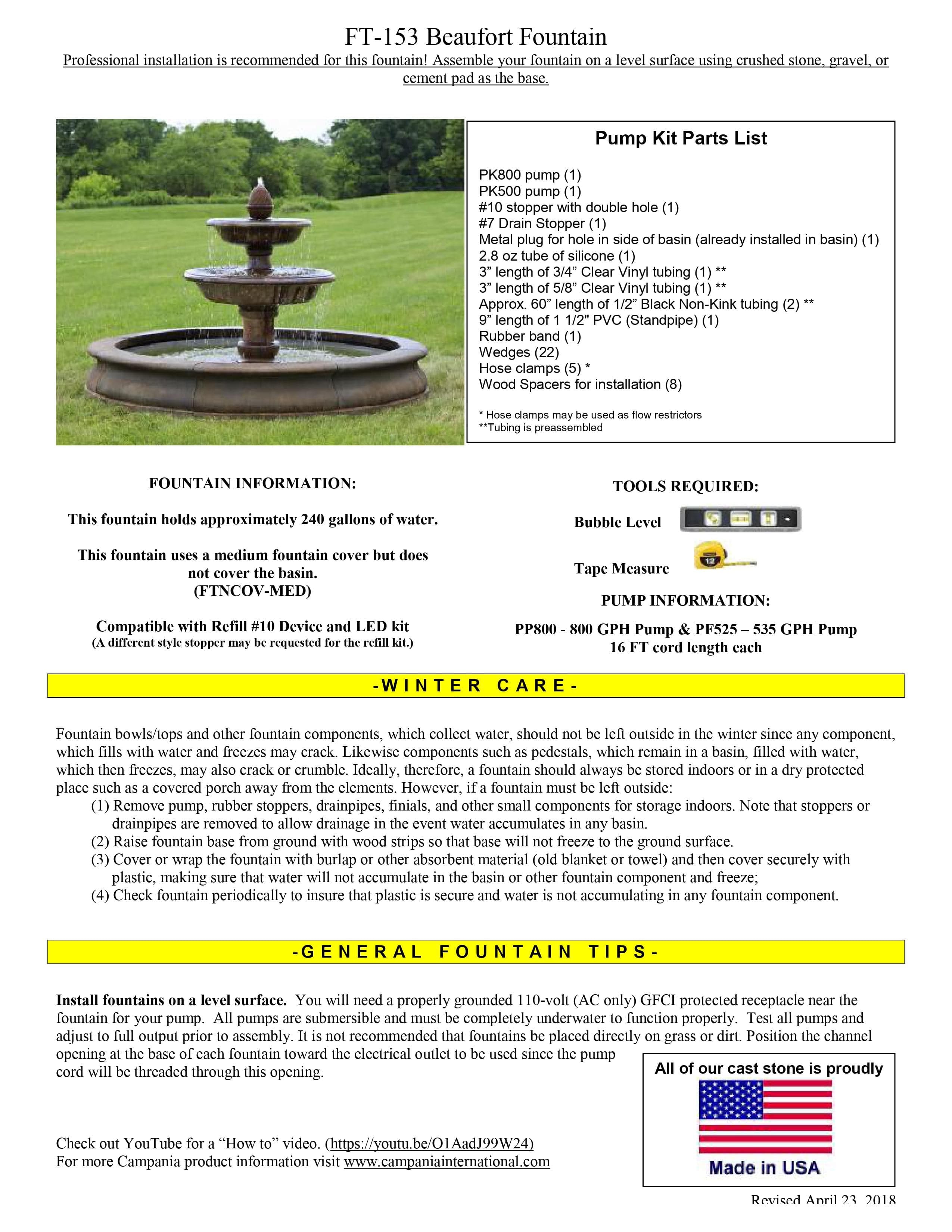 Beaufort Outdoor Water Fountain with Pool - Outdoor Art Pros