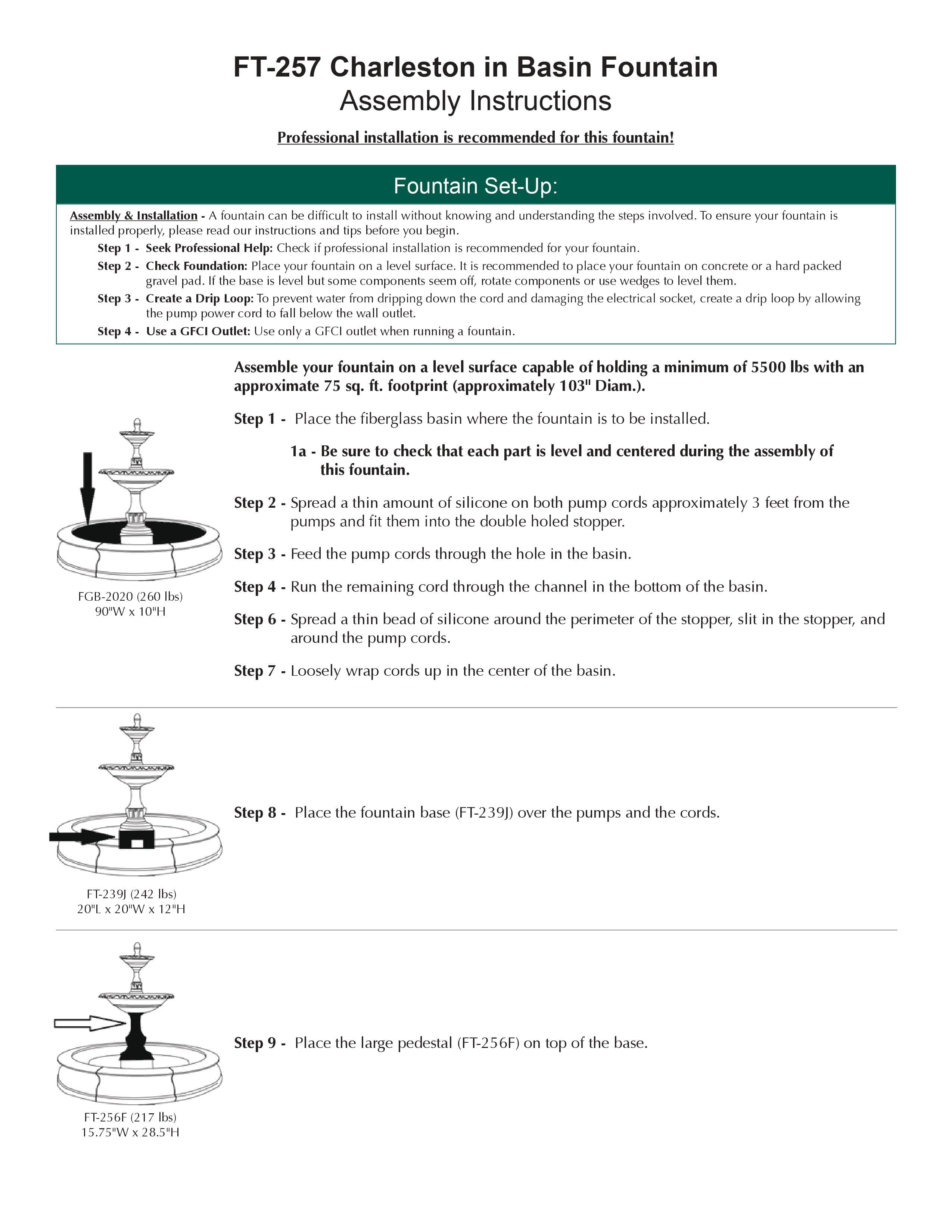 Charleston Outdoor Water Fountain in Basin - Outdoor Art Pros