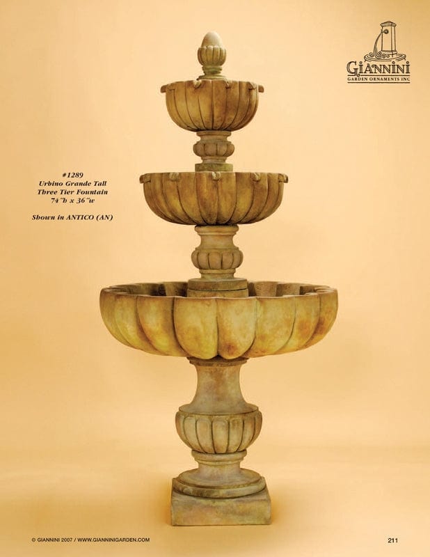 Urbino Grande Tall Three Tier Fountain - Outdoor Art Pros