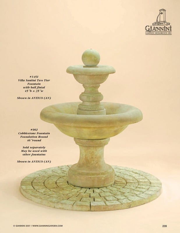 Villa Santini Two Tier Fountain with Ball Finial - Outdoor Art Pros