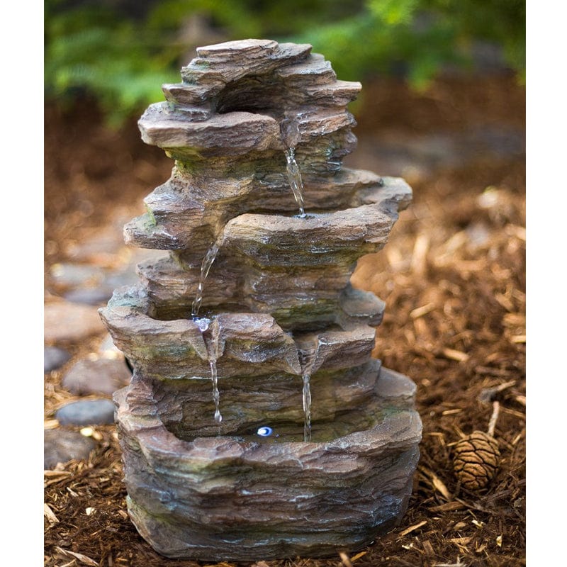 16" Castle Ledgestone Rock Fountain with LED Lights - Outdoor Art Pros