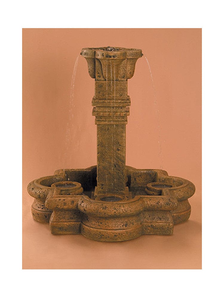 Plinth Column Garden Fountain in Quatrefoil Basin - Small - Outdoor Art Pros