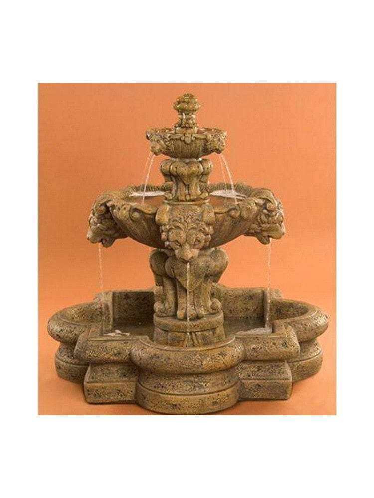Courtyard Lion Garden Fountain in Quatrefoil Basin - Small - Outdoor Art Pros