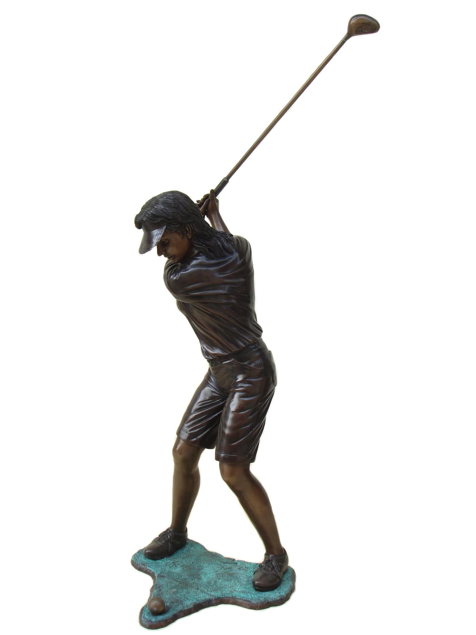 Brass Baron Girl Golfer Garden Statue - Outdoor Art Pros