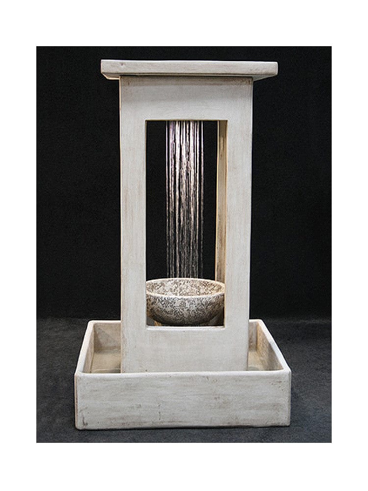 Smooth Center Rain Outdoor Fountain With Bowl and Square Basin - Outdoor Art Pros