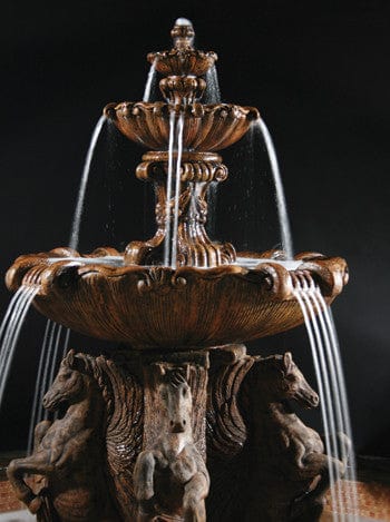 2-Tier Cavalli Outdoor Water Fountain With 12 Foot Bracci Basin - Outdoor Art Pros