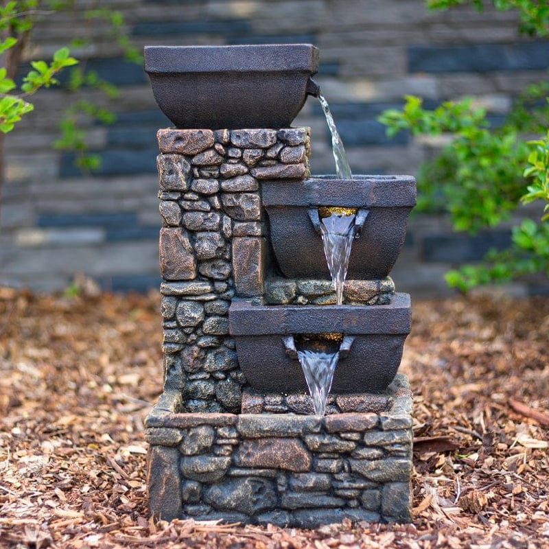 20" Catania 4-Tier Cascading Waterfall Fountain with LED Lights - Outdoor Art Pros