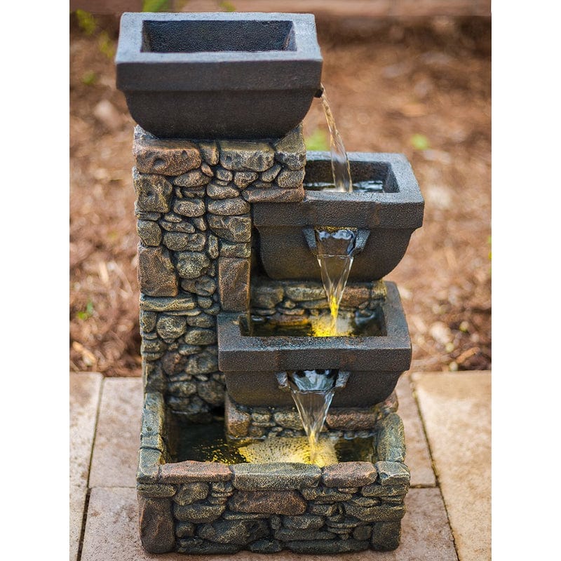 20" Catania 4-Tier Cascading Waterfall Fountain with LED Lights - Outdoor Art Pros