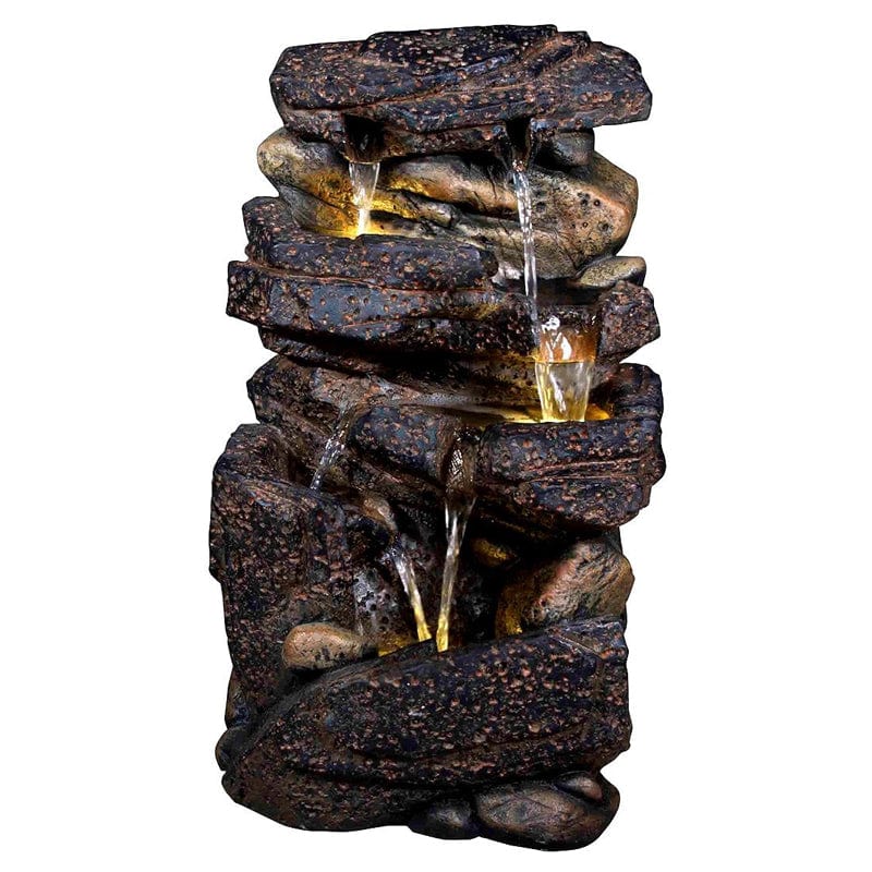 20" Lassen Stone Waterfall Rock Fountain with LED Lights - Outdoor Art Pros