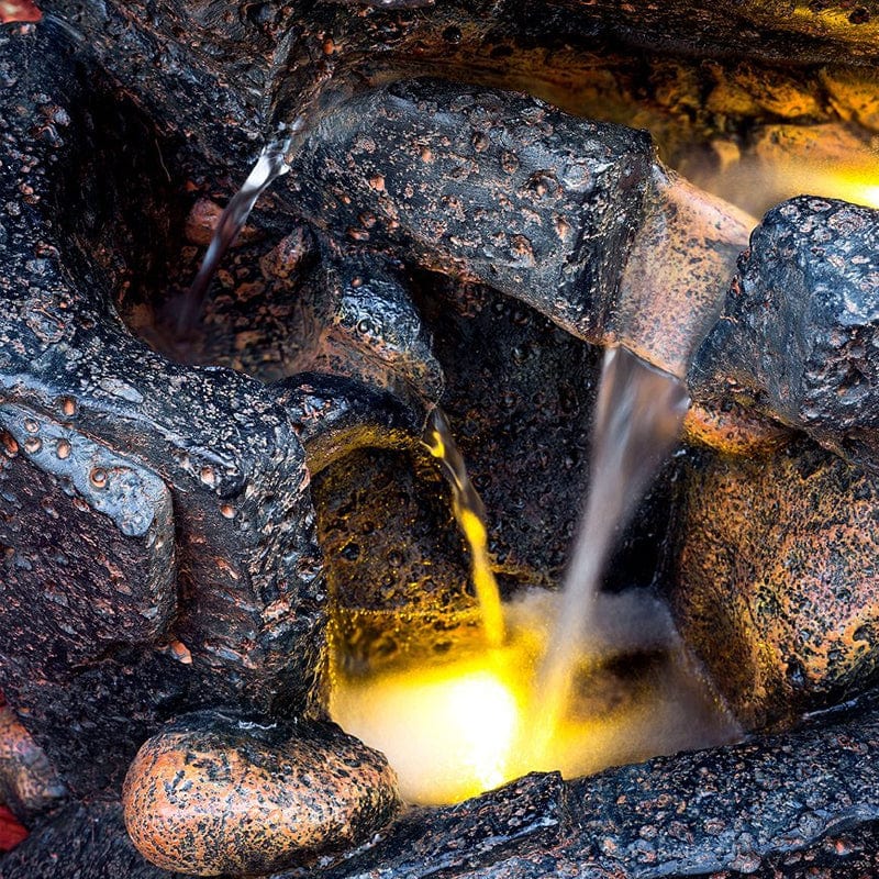 20" Lassen Stone Waterfall Rock Fountain with LED Lights - Outdoor Art Pros