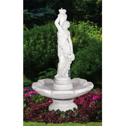 Rebecca At Well in Petal Bowl Garden Fountain - Outdoor Art Pros