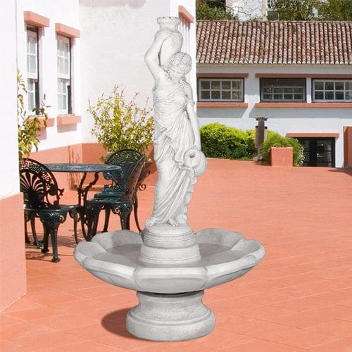 Rebecca At Well in Petal Bowl Garden Fountain - Outdoor Art Pros