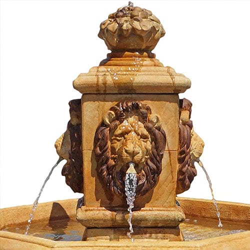 Classic Lion Cast Stone Outdoor Fountain - Outdoor Art Pros