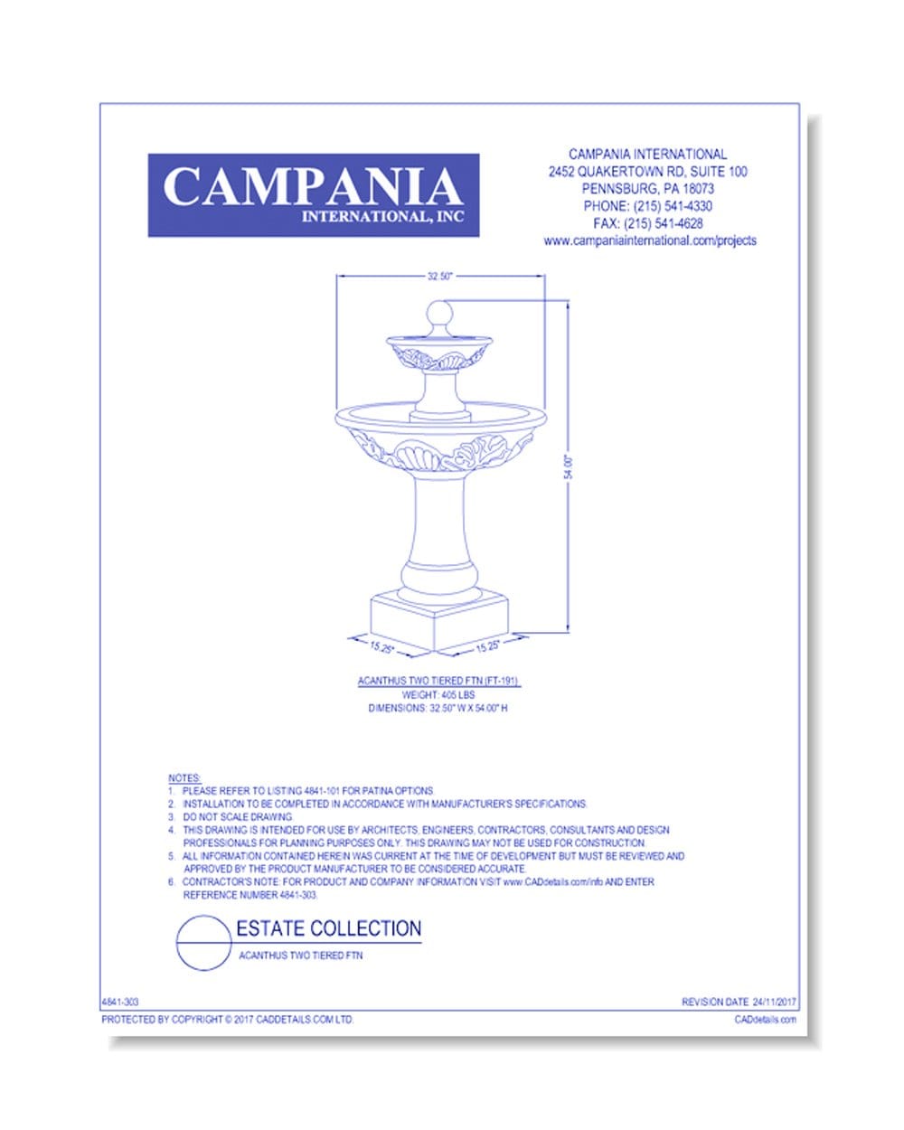 Acanthus Two Tiered Water Fountain - Outdoor Art Pros