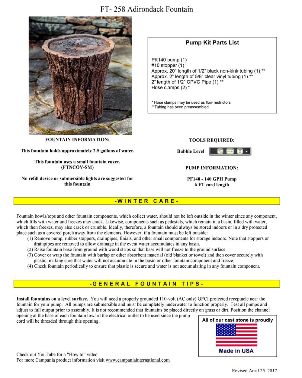 Adirondack Tree Water Fountain - Outdoor Art Pros