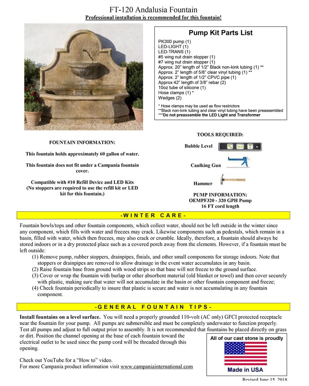 Andalusia Wall Outdoor Water Fountain - Outdoor Art Pros