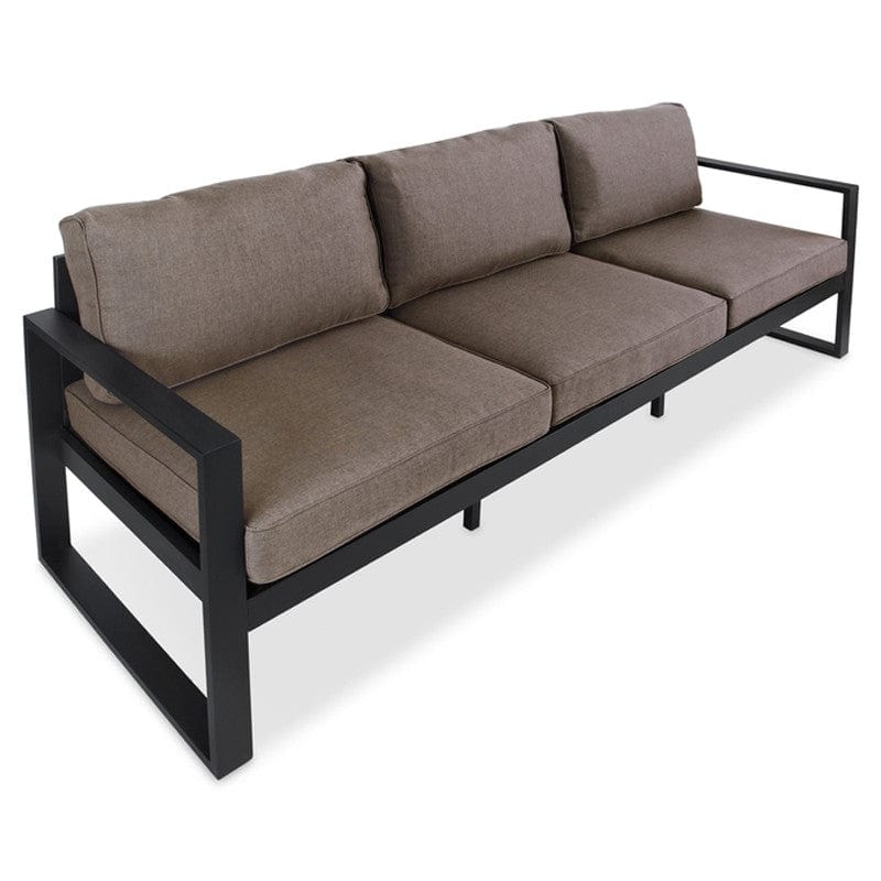 Baltic Outdoor 3-Seat Sofa - Black Frame with Desert Brown Cushions - Outdoor Art Pros