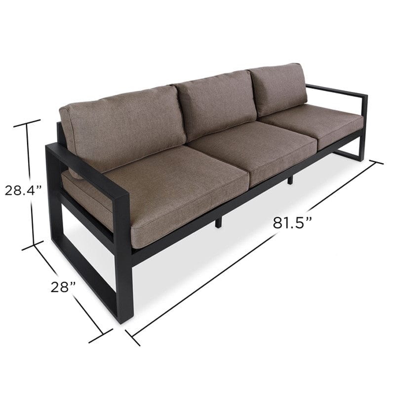 Baltic Outdoor 3-Seat Sofa - Black Frame with Desert Brown Cushions - Outdoor Art Pros