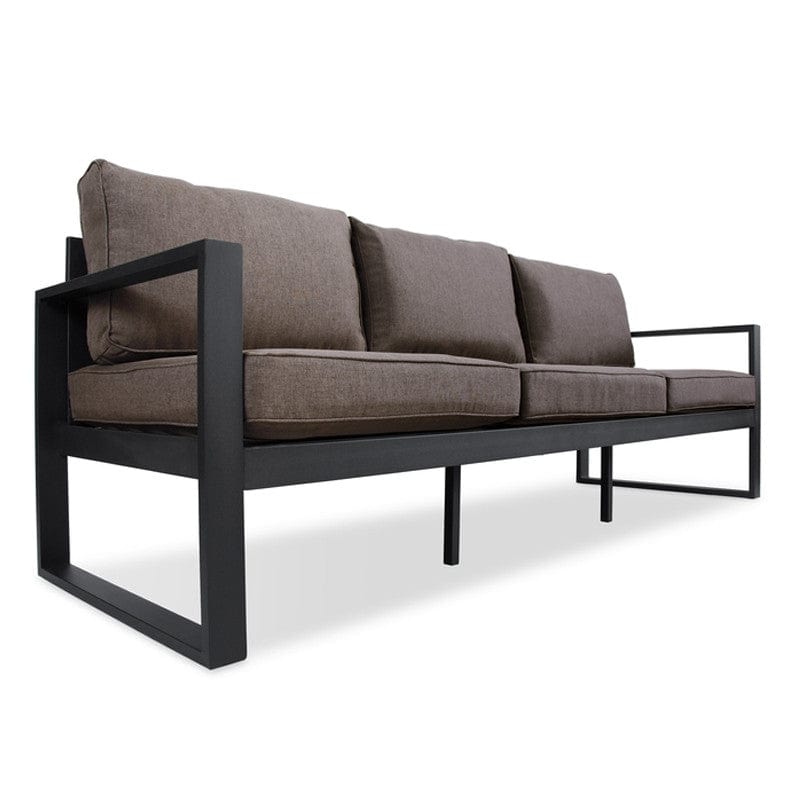 Baltic Outdoor 3-Seat Sofa - Black Frame with Desert Brown Cushions - Outdoor Art Pros