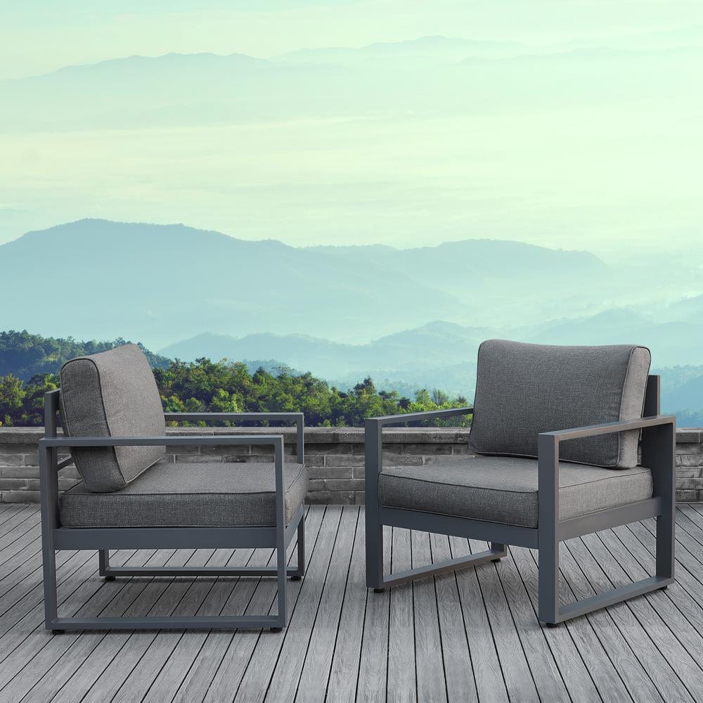 Baltic Outdoor Chair Set in Gray Aluminum Frame with Gray Cushions - Outdoor Art Pros