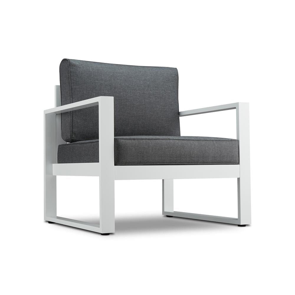Baltic Outdoor Chair Set in White Aluminum Frame with Gray Cushions - Outdoor Art Pros