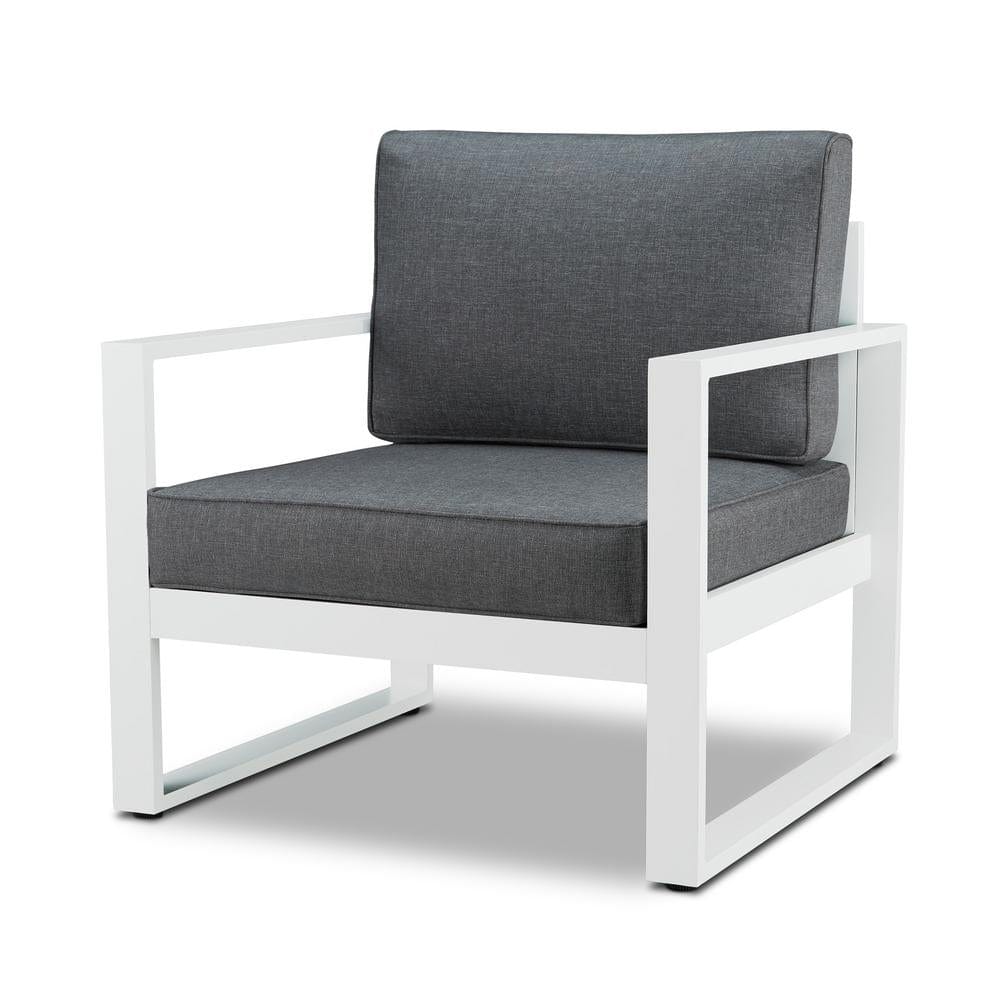 Baltic Outdoor Chair Set in White Aluminum Frame with Gray Cushions - Outdoor Art Pros