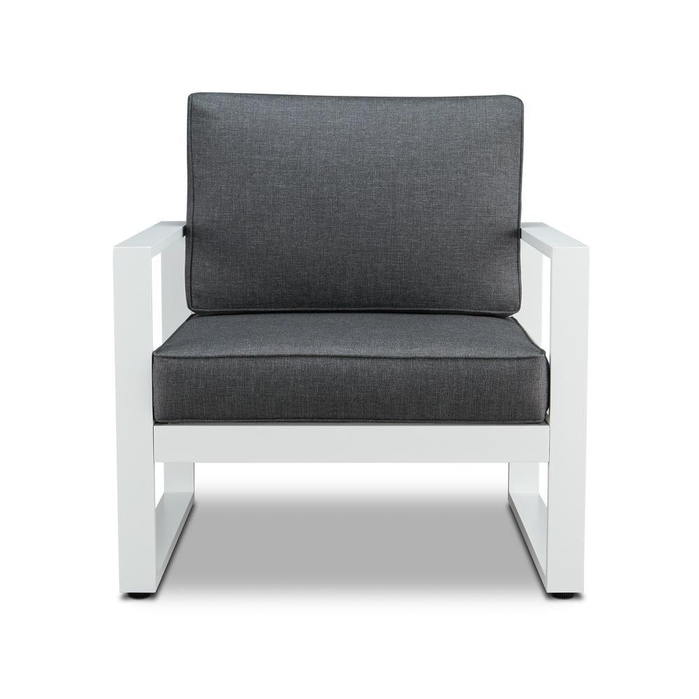 Baltic Outdoor Chair Set in White Aluminum Frame with Gray Cushions - Outdoor Art Pros