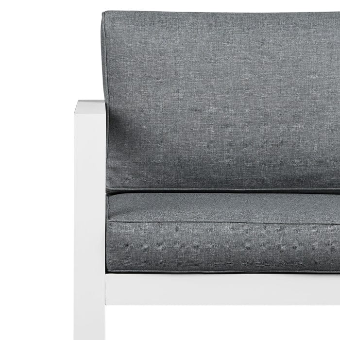 Baltic Outdoor Love Seat- White Frame with Gray Cushions - Outdoor Art Pros